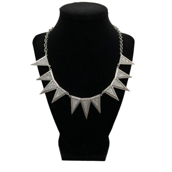 Jade Collection Necklace Earring Set Silver Toned Crushed Rhinestone Triangles - Picture 2 of 9
